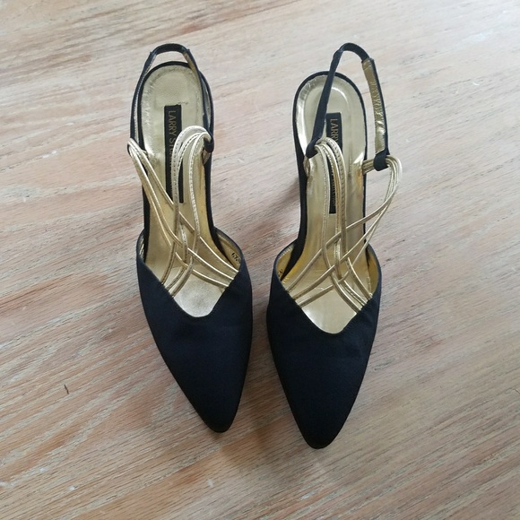 Larry Stuart Shoes - Larry Stuart Gold and Black Strappy Heels
